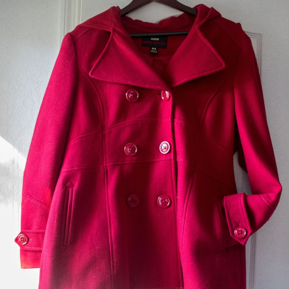 Miss 60 Women's Peacoat, Red Double Breasted XL